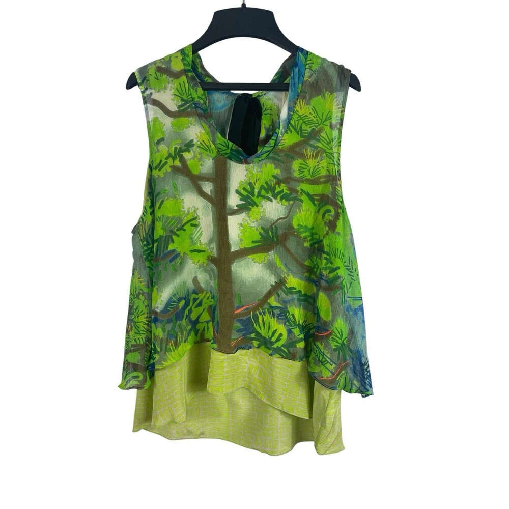 Tracy Reese Anthropologie Silk Sheer Botanical Top S Green Flowy Forest Fairy